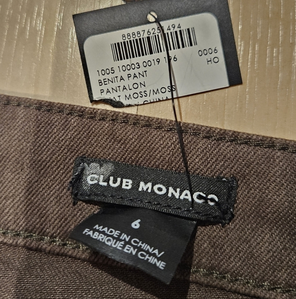 🔥NWT Club Monaco Benita Wax Coated Straight Leg Cropped Pants in Peat Moss 6 - Picture 7 of 8
